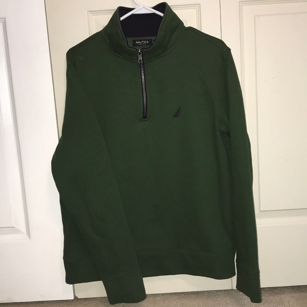Nautica Green Fleece Quarter Zip Pull Over Sweater